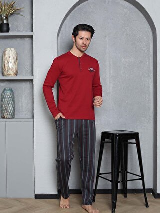 ahengim Erkek Pijama Takımı İnterlok Altı Çizgili Pamuklu Mevsimlik M70102272