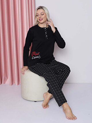 ahengim Kadın Pijama Takımı Genç İnterlok Puantiye Desenli Pamuklu Mevsimlik W20452252
