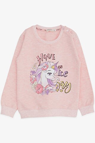 Breeze Kız Çocuk Sweatshirt Unicorn Baskılı Somon Melanj (2-6 Yaş)