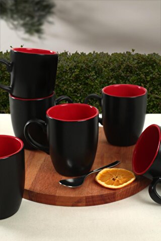 Keramika Mat Siyah/Kırmızı Bulut Kupa 9 Cm 6 Adet