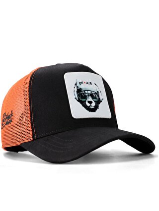 BlackBörk V1 Trucker Ayı - 1 Kod Logolu Unisex Siyah-Turuncu Şapka (Cap)