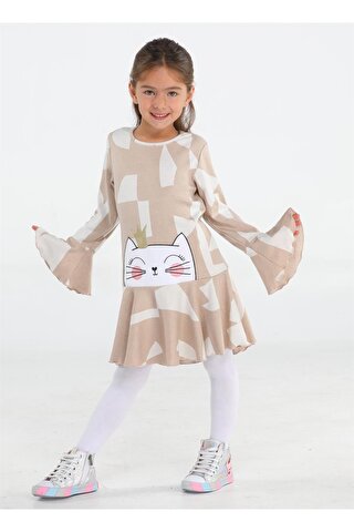 Casabony Princess Bej Fırfırlı Kız Çocuk Elbise
