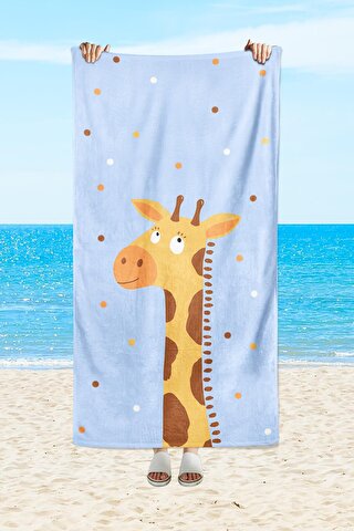 EVMİLA Zürafa Desenli Baskılı Deniz Ve Plaj Havlusu Mavi