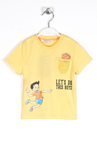 Zepkids Erkek Çocuk Sarı Renkli Lets Do This Baskılı Cepli Tişört