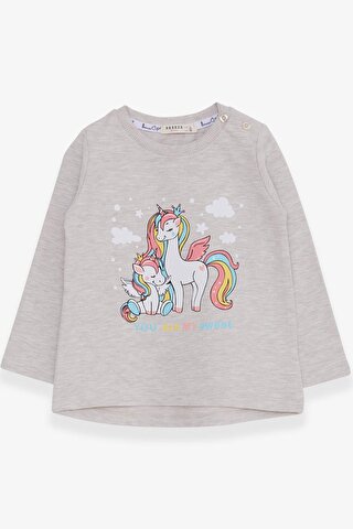 Breeze Kız Çocuk Sweatshirt Sevimli Unicorn Baskılı Bej Melanj (1-4 Yaş)