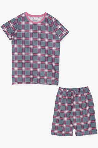 Breeze Kız Çocuk Şortlu Pijama Takımı Ekose Desenli Karışık Renk (10-14 Yaş)
