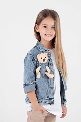 ahengim Kız Çocuk Ayıcıklı Pamuklu Jean Ceket Günlük Modaya Uygun Ak22176023