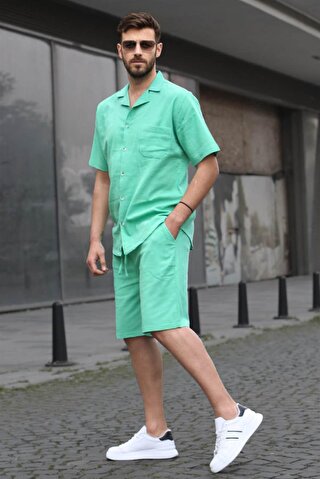 MADMEXT Erkek Yeşil Basic Oversize Gömlek Takımı 5588