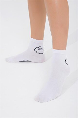Cozzy Socks Have A Good Day Beyaz Kısa Konç Çorap