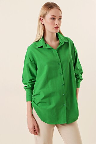 Bigdart 20132 İp Büzgülü Oversize Gömlek - Yeşil
