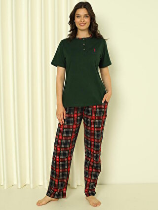 ahengim Kadın Pijama Takımı Kısa Kol Altı Küçük Ekoseli Pamuklu Mevsimlik W20312300