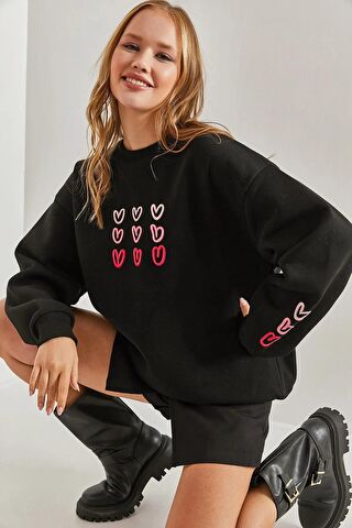 SHADE Kadın Üç İplik Şardonlu Kalp Baskılı Sweatshirt