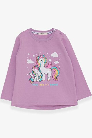 Breeze Kız Çocuk Sweatshirt Sevimli Unicorn Baskılı Eflatun (1-4 Yaş)