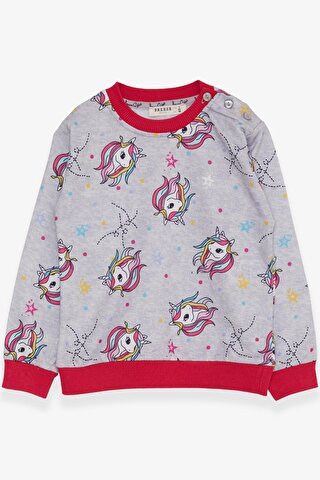 Breeze Kız Çocuk Sweatshirt Unicorn Desenli Açık Gri Melanj (1.5-4 Yaş)