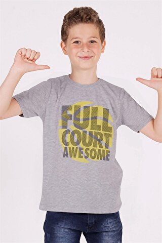 Zepkids Erkek Çocuk Gri Renkli Kısa Kollu Basketbol Topu Baskılı Tişört