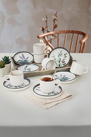 Keramika Çiçek Bahçesi Stackable Çay Takımı 12 Parça 6 Kişilik