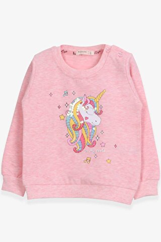 Breeze Kız Çocuk Sweatshirt Baskılı Pullu Unicorn Somon Melanj (2-3 Yaş)