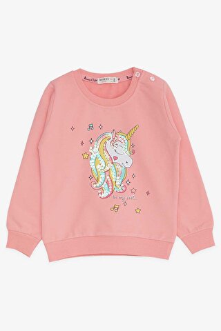 Breeze Kız Çocuk Sweatshirt Baskılı Pullu Unicorn Somon (2-4 Yaş)