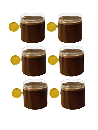 Kitchen Design Lab Yeni Model Sarı Kulplu Cam Fincan Takımı 6 Adet Türk Kahvesi Fincanı Ekspresso Fincan Takımı