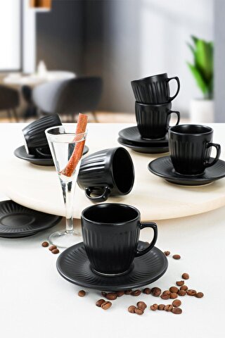Keramika Mat Siyah Magic Line Kahve Takımı 12 Parça 6 Kişilik