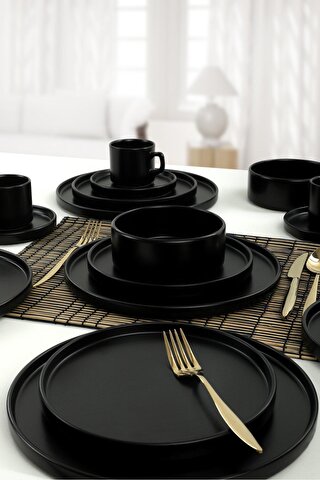 Keramika Mat Siyah Yemek/Kahvaltı Takımı 20 Parça 4 Kişilik