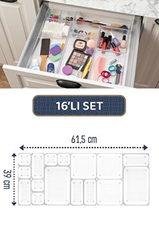 Meleni Home 16'lı Mega Punto Set Çekmece İçi Düzenleyici - Makyaj Takı Organizer - Banyo Mutfak Düzenleyici