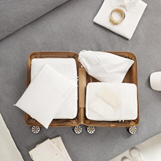 Ocean Home Textile 4'lü Yıkanabilir Beyaz Renk Paraşüt Kumaş Bavul İçi Organizer Set
