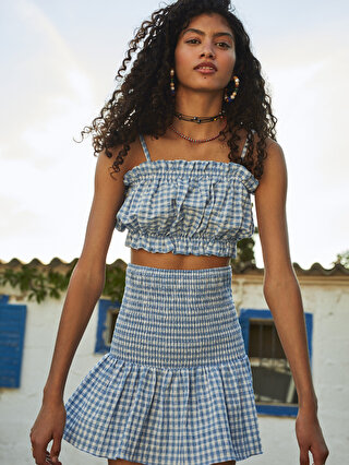 LC Waikiki Straplez Yaka Askılı Ekose Kadın Bluz