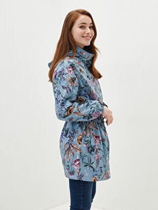 Women's Raincoat with Hidden Hooded Floral Print Long Sleeve -W10119Z8-LRL  - W10119Z8-LRL - LC Waikiki