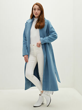 Jacket Collar Waist Belt Pocket Detailed Long Sleeve Women's Cachet Coat  -W10236Z8-QLM - W10236Z8-QLM - LC Waikiki
