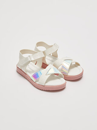 Beyaz Çapraz Bantlı Renk Bloklu Cırt Cırtlı Kız Çocuk Sandalet -  S26528Z4-J5E - LC Waikiki