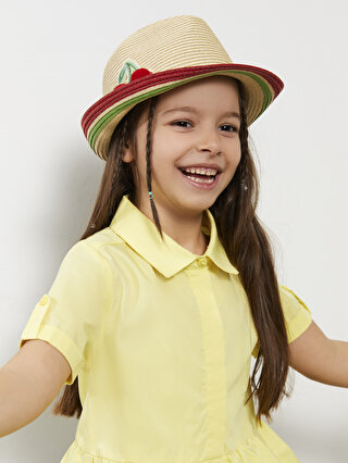 LC Waikiki Kiraz Aplikeli Kız Çocuk Hasır Fötr Şapka