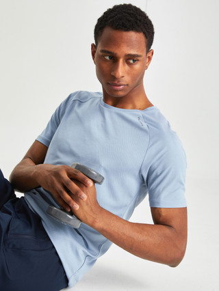 T-shirt Homme Rayé Bleu Et Blanc - Sportif, Respirant, Coupe Ajustée, Col Rond, Manches Courtes