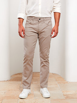 Slim Fit Gabardine Men's Chino Trousers -W22299Z8-PWN 