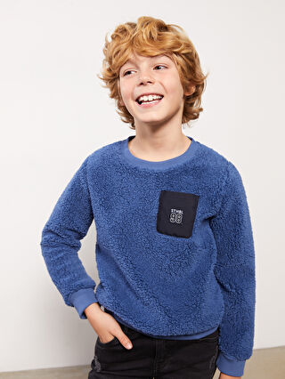 Crew Neck Printed Long Sleeve Fleece Boy Sweatshirt
