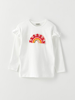 Campana Girls Zuri Pack of 2 Half Sleeves Printed Cotton T-shirts - White & Purplish Blue