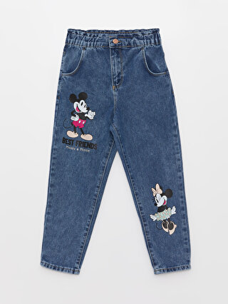 LC Waikiki Beli Lastikli Minnie ve Mickey Mouse Baskılı Kız Çocuk Jean Pantolon
