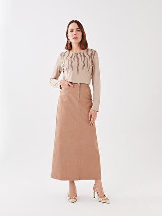 Women's Slim Fit Plain Gabardine Skirt -S3DA92Z8-GWB 