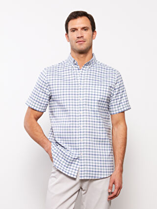 Regular Fit Short Sleeve Plaid Oxford Men's Shirt -S3FD08Z8