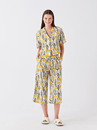 LC Waikiki Gömlek Yaka Çiçekli Kısa Kollu Kadın Kaprili Pijama Takımı