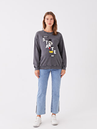 Crew Neck Mickey Mouse Printed Long Sleeve Maternity Sweatshirt 