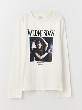 Crew Neck Wednesday Printed Long Sleeve Girls' T-Shirt -W38129Z4 