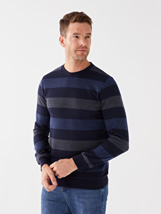 Crew Neck Long Sleeve Striped Men s Sweatshirt W3BG87Z8 LGB