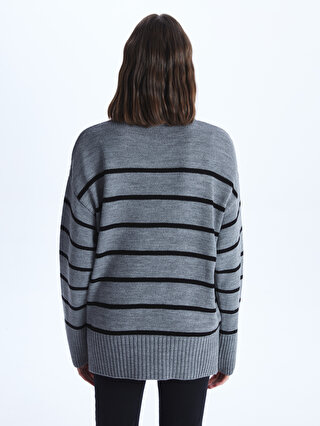 Crew Neck Striped Long Sleeve Oversize Women's Knitwear Sweater 