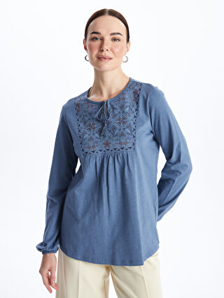 Tie Neck Flower Long Sleeve Women's Blouse -W3IU91Z8-H8X - W3IU91Z8-H8X -  LC Waikiki