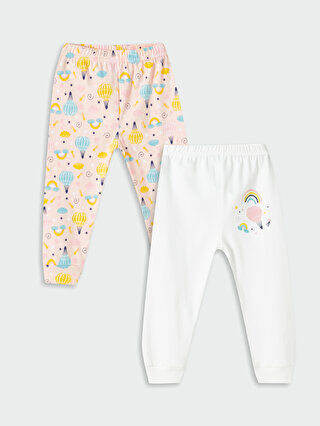 LUGGI BABY Beli Lastikli Baskılı Kız Bebek Pijama Alt 2'li