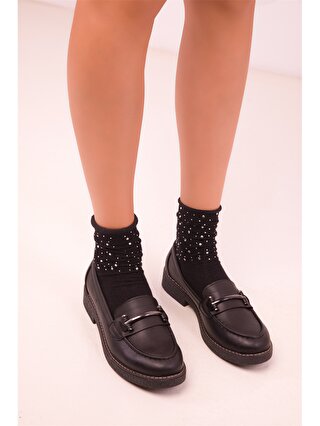 Soho Exclusive Deri Görünümlü Aplike Detaylı Kadın Loafer Ayakkabı
