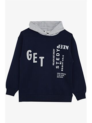 Lacivert Uzun Kollu Baskılı Erkek Bebek Hoodie - W3K709Z4-HSF - LC