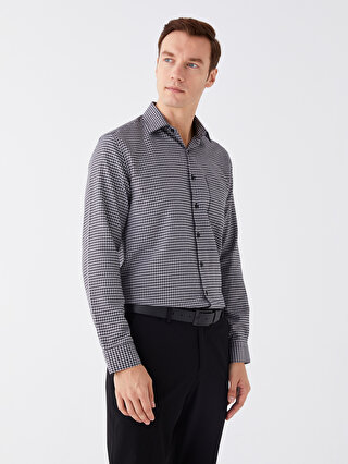 Regular Fit Long Sleeve Plaid Gabardine Men's Shirt -S40283Z8-LKX