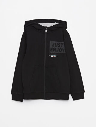 Hooded Printed Long Sleeve Boy Zippered Sweatshirt -S45376Z4-CVL -  S45376Z4-CVL - LC Waikiki